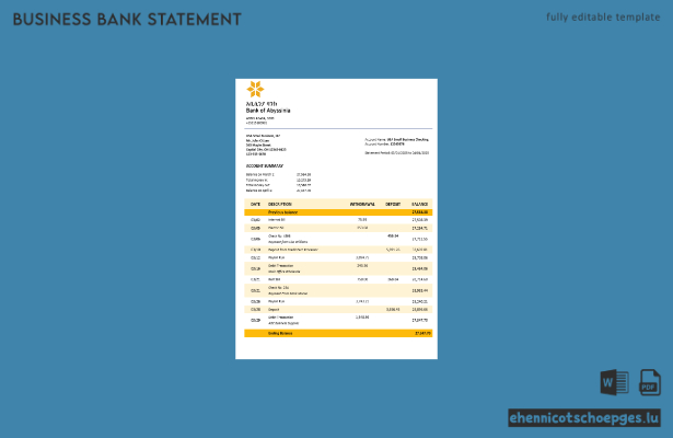 Beispielansicht eines Geschäftskontoauszugs der Bank of Abyssinia im Word- und PDF-Format